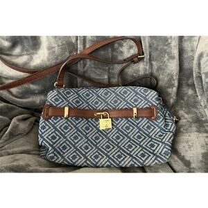 Liz Claiborne Crossbody Denim Blue Heather Diamond Print Small Purse Bag